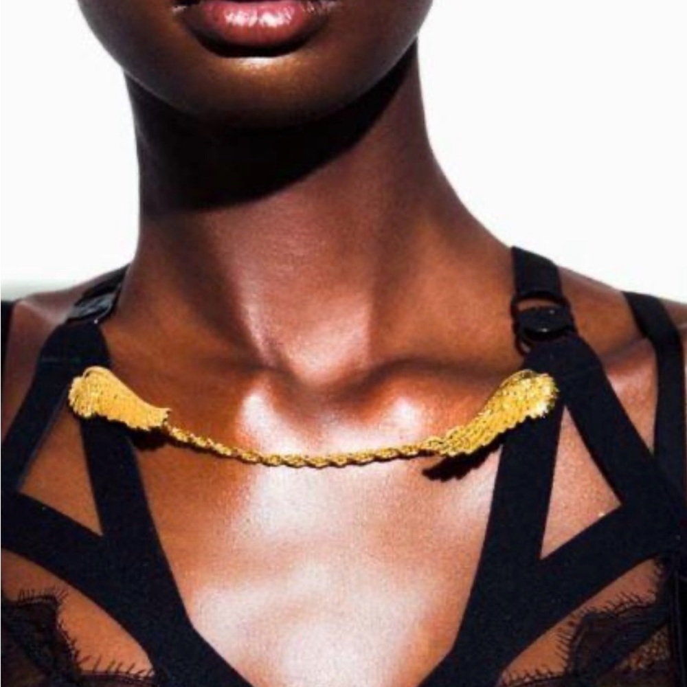 Elegant Gold Winged Chain Brooch